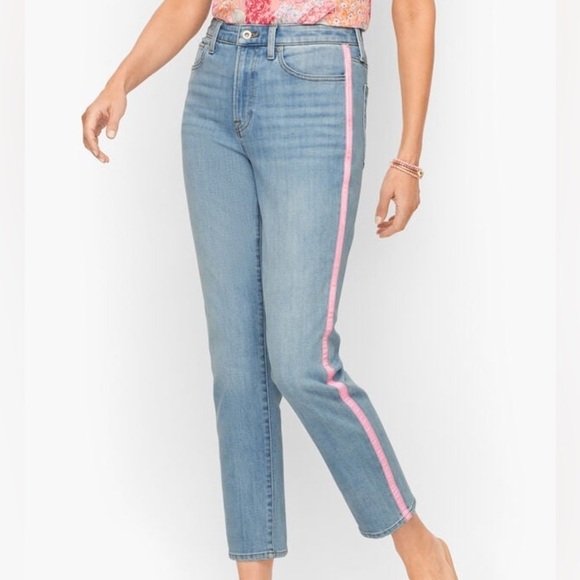 Talbots Denim - Talbots Modern Ankle Jean Pink White Side Detail Sz 12